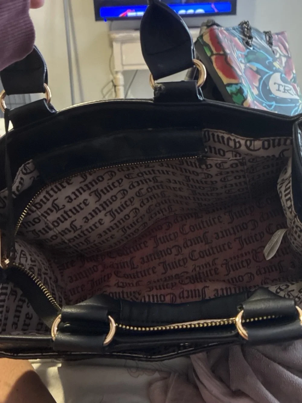Juicy Couture Black and Gold Embossed Logo Laptop Tote